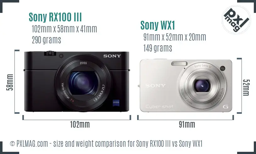 Sony RX100 III vs Sony WX1 size comparison