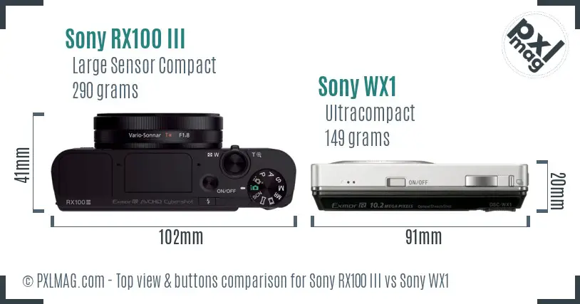 Sony RX100 III vs Sony WX1 top view buttons comparison