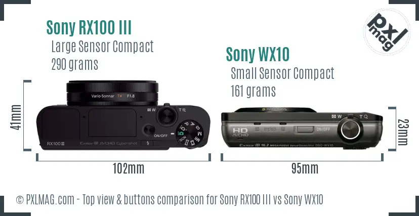 Sony RX100 III vs Sony WX10 top view buttons comparison