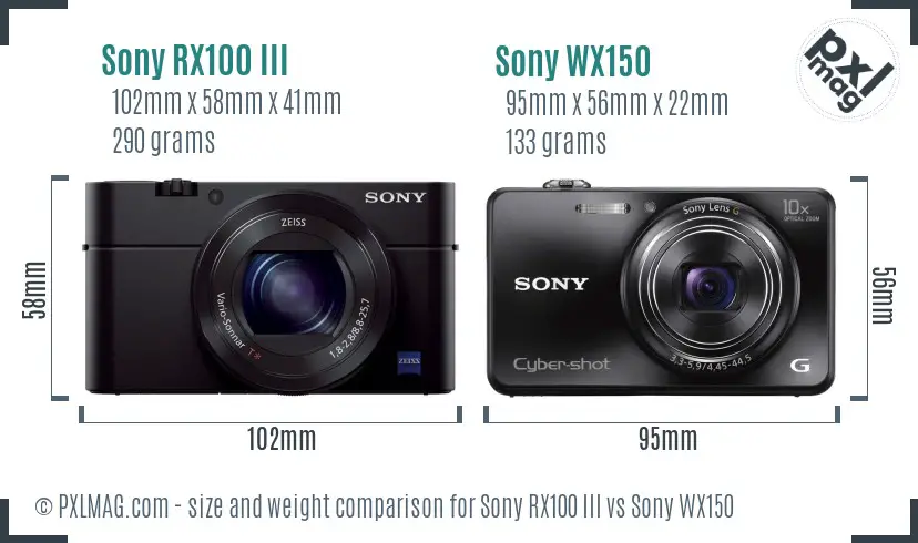 Sony RX100 III vs Sony WX150 size comparison
