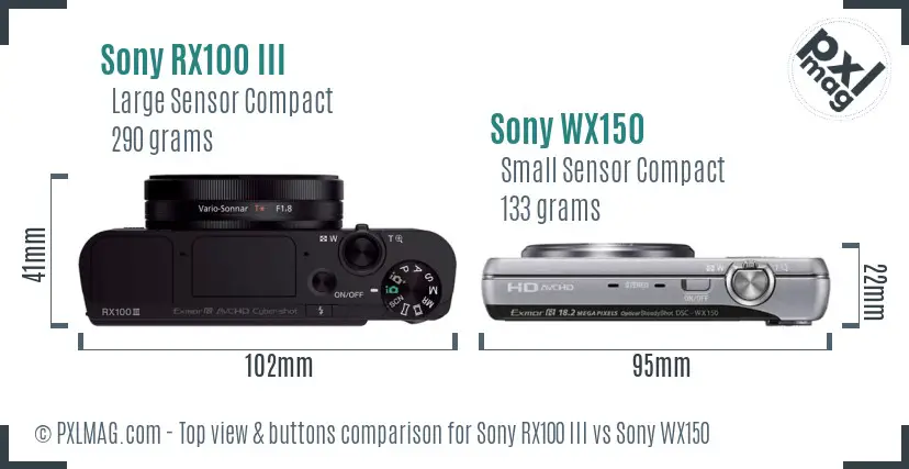 Sony RX100 III vs Sony WX150 top view buttons comparison