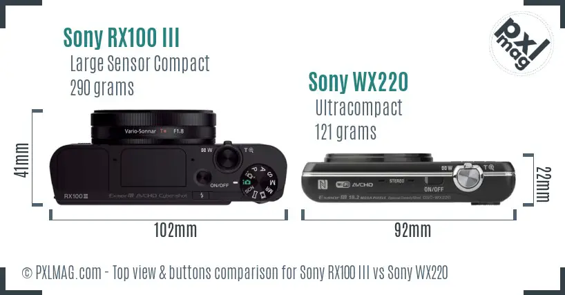 Sony RX100 III vs Sony WX220 top view buttons comparison
