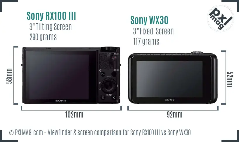 Sony RX100 III vs Sony WX30 Screen and Viewfinder comparison