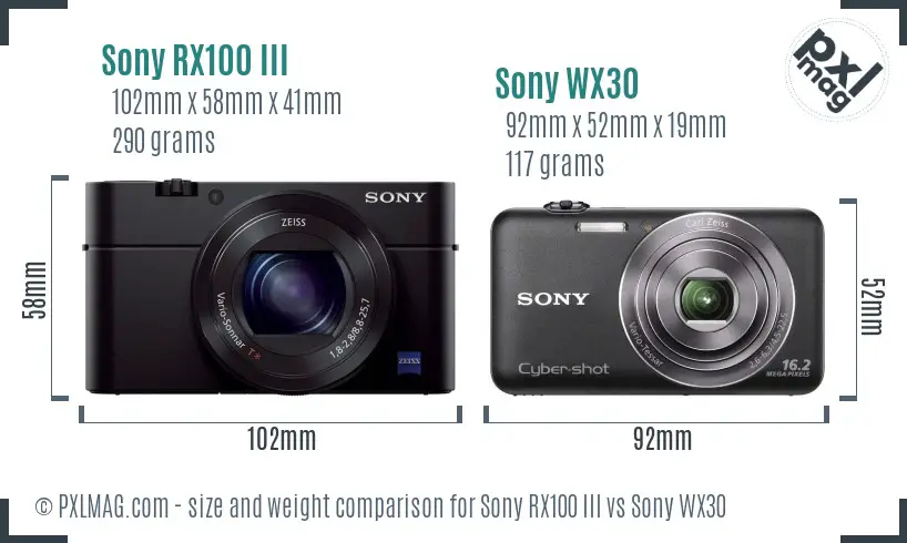 Sony RX100 III vs Sony WX30 size comparison