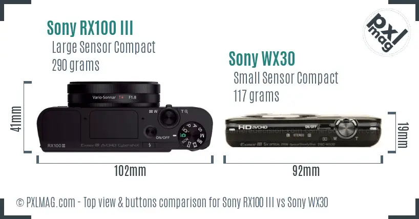 Sony RX100 III vs Sony WX30 top view buttons comparison