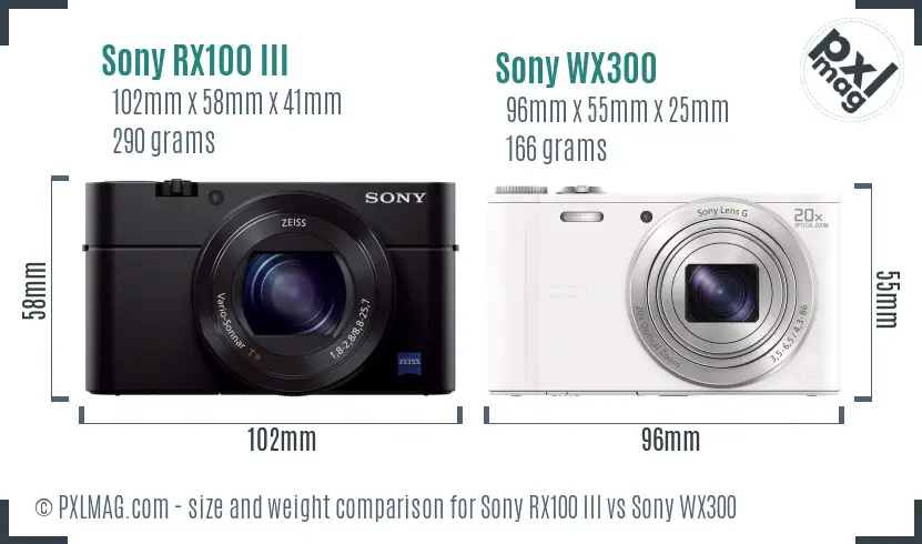 Sony RX100 III vs Sony WX300 size comparison