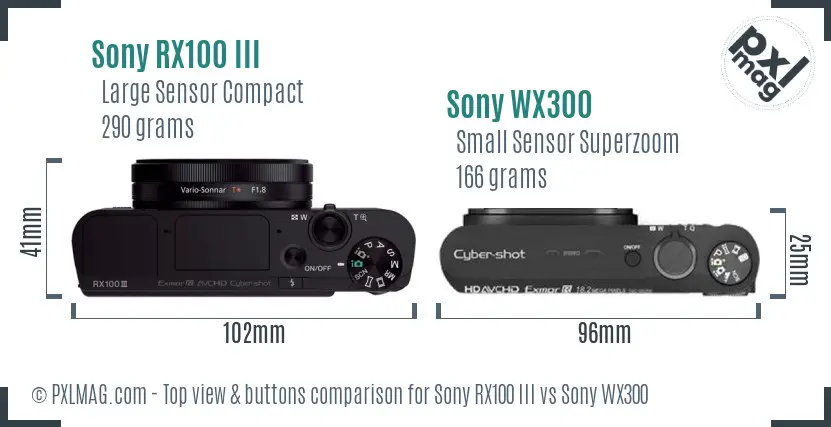 Sony RX100 III vs Sony WX300 top view buttons comparison