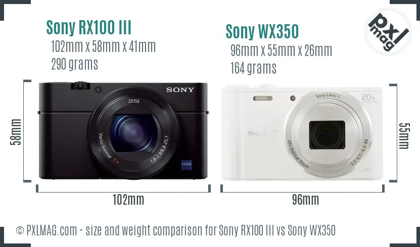 Sony RX100 III vs Sony WX350 size comparison