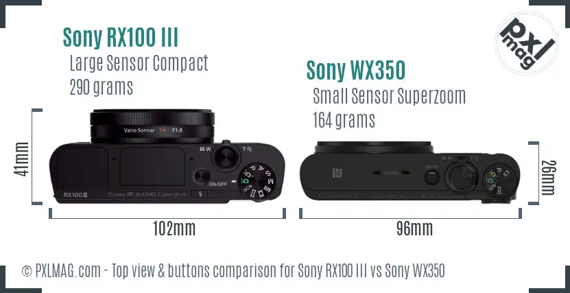 Sony RX100 III vs Sony WX350 top view buttons comparison