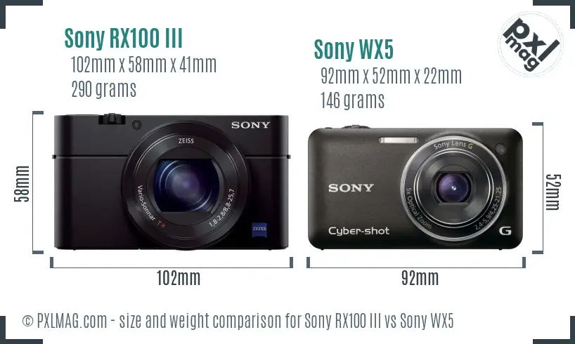 Sony RX100 III vs Sony WX5 size comparison