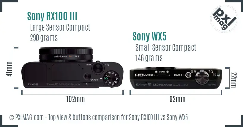 Sony RX100 III vs Sony WX5 top view buttons comparison