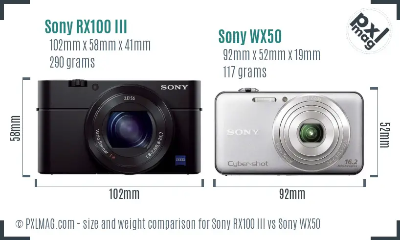 Sony RX100 III vs Sony WX50 size comparison