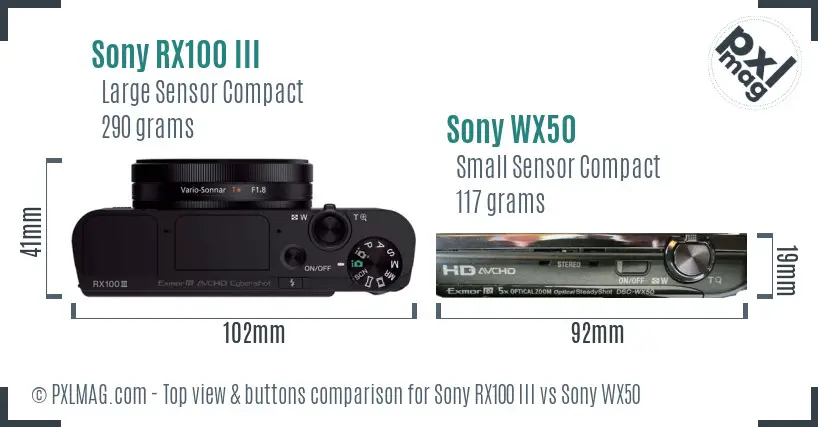 Sony RX100 III vs Sony WX50 top view buttons comparison