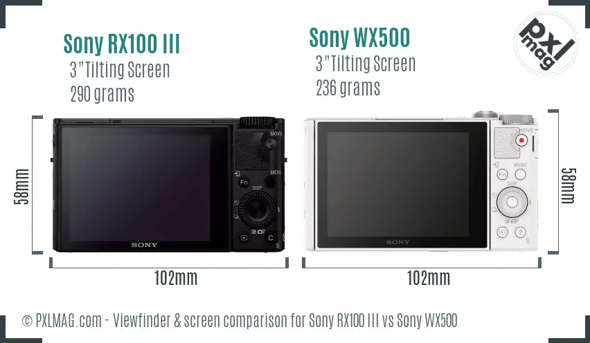 Sony RX100 III vs Sony WX500 Screen and Viewfinder comparison