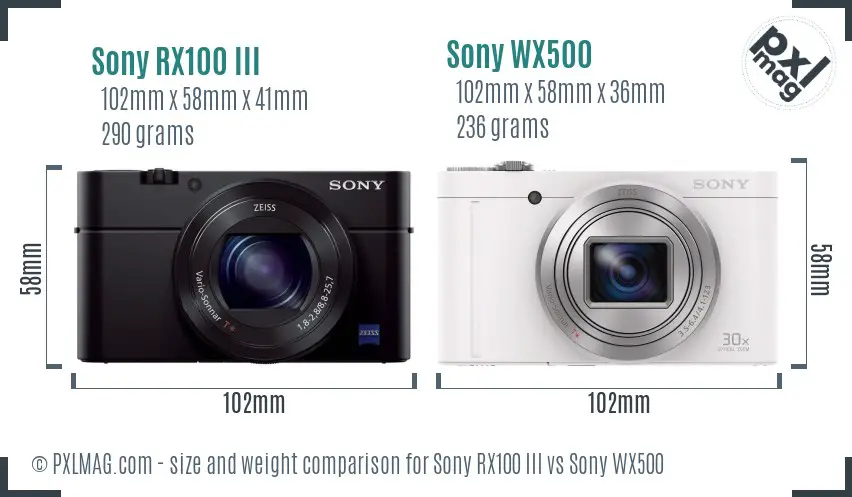 Sony RX100 III vs Sony WX500 size comparison