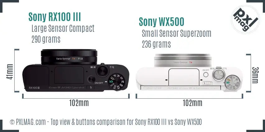 Sony RX100 III vs Sony WX500 top view buttons comparison
