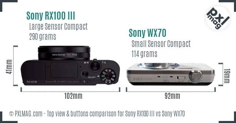 Sony RX100 III vs Sony WX70 top view buttons comparison