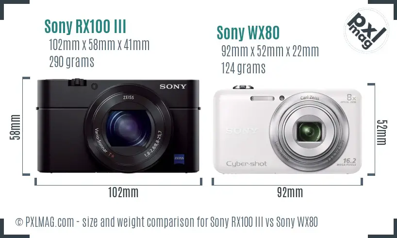 Sony RX100 III vs Sony WX80 size comparison