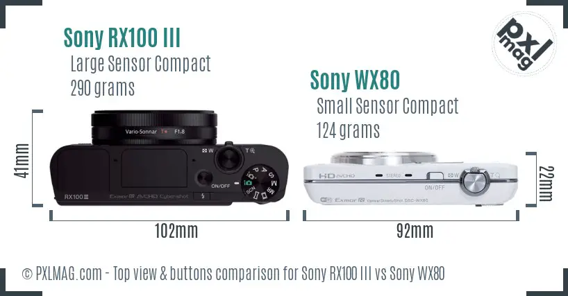 Sony RX100 III vs Sony WX80 top view buttons comparison