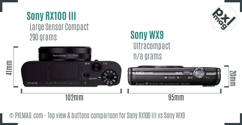 Sony RX100 III vs Sony WX9 top view buttons comparison