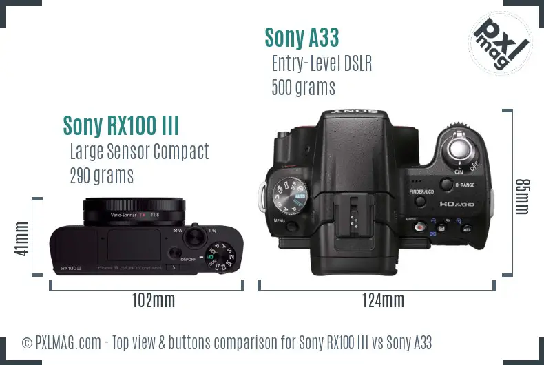 Sony RX100 III vs Sony A33 top view buttons comparison