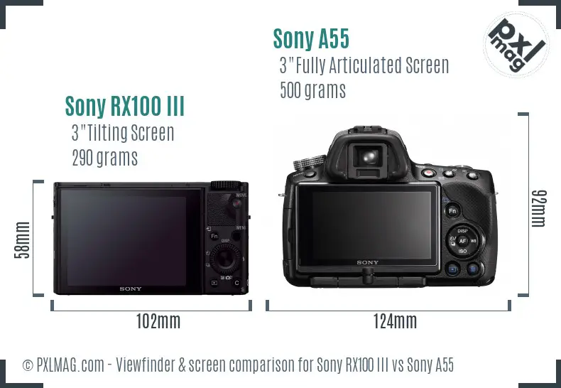 Sony RX100 III vs Sony A55 Screen and Viewfinder comparison