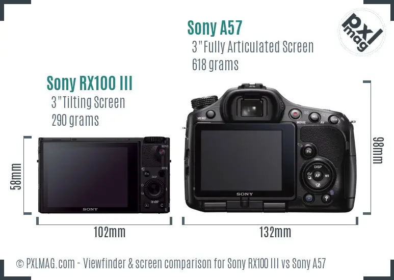 Sony RX100 III vs Sony A57 Screen and Viewfinder comparison