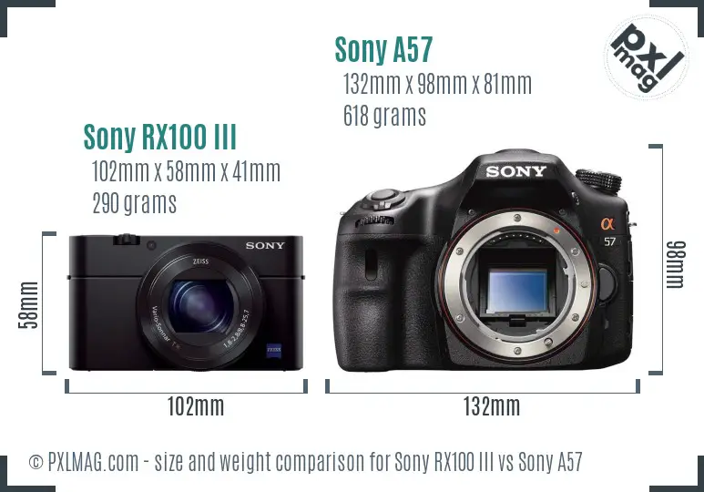 Sony RX100 III vs Sony A57 size comparison