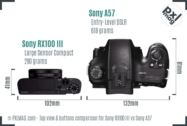 Sony RX100 III vs Sony A57 top view buttons comparison