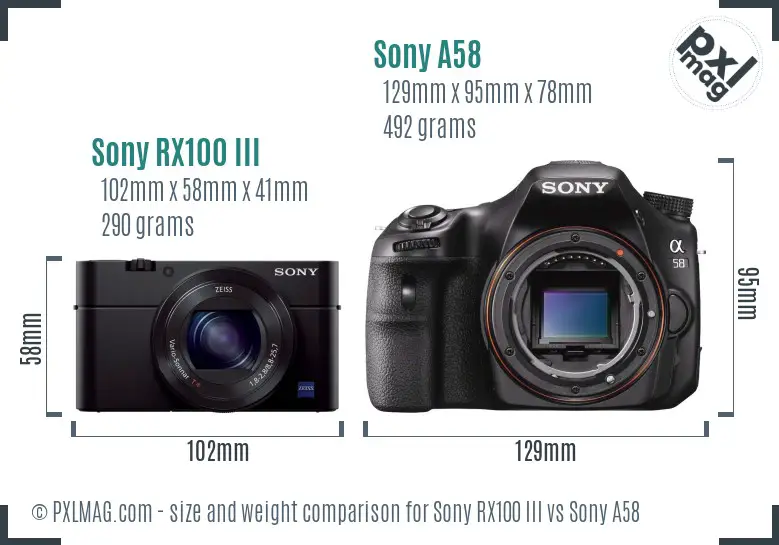 Sony RX100 III vs Sony A58 size comparison