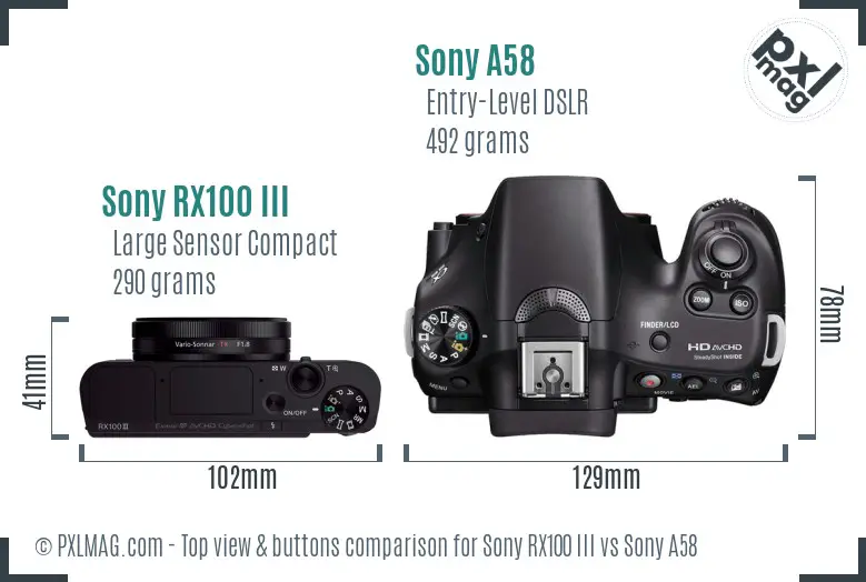 Sony RX100 III vs Sony A58 top view buttons comparison