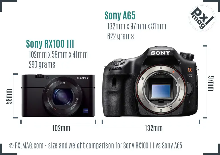 Sony RX100 III vs Sony A65 size comparison