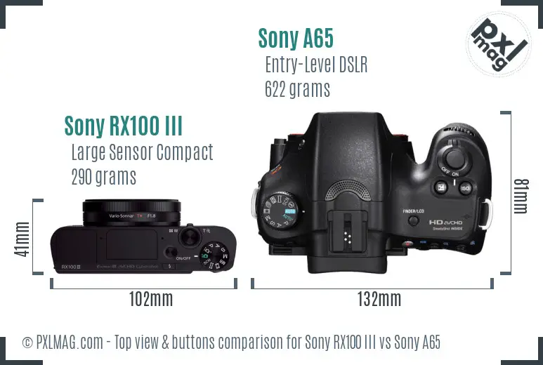 Sony RX100 III vs Sony A65 top view buttons comparison