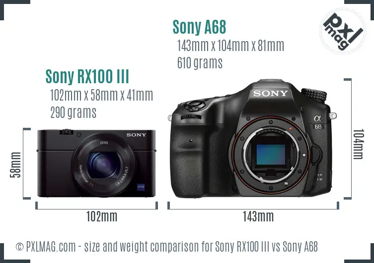 Sony RX100 III vs Sony A68 size comparison