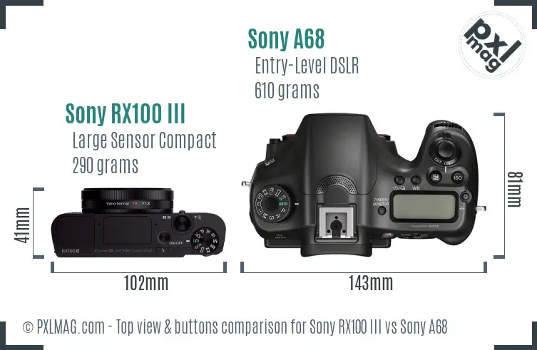 Sony RX100 III vs Sony A68 top view buttons comparison