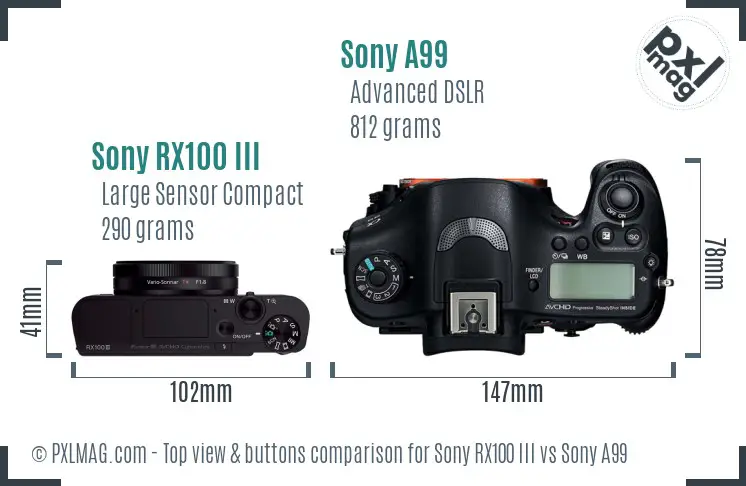 Sony RX100 III vs Sony A99 top view buttons comparison