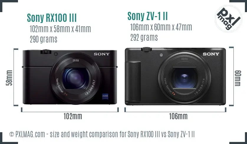 Sony RX100 III vs Sony ZV-1 II size comparison