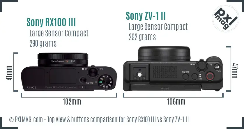 Sony RX100 III vs Sony ZV-1 II top view buttons comparison