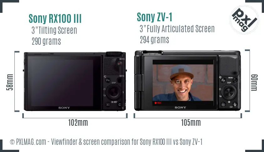 Sony RX100 III vs Sony ZV-1 Screen and Viewfinder comparison