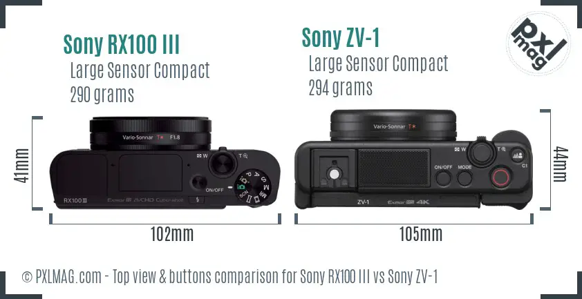 Sony RX100 III vs Sony ZV-1 top view buttons comparison