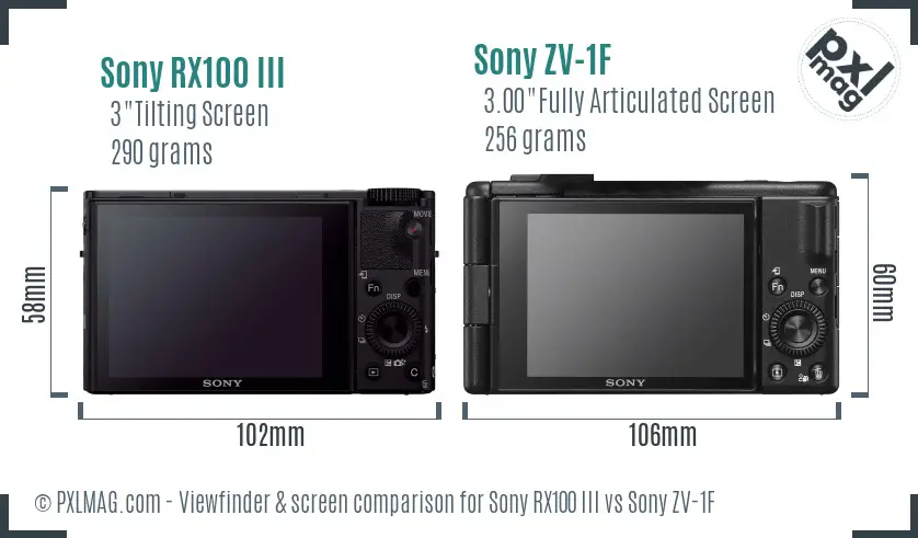 Sony RX100 III vs Sony ZV-1F Screen and Viewfinder comparison Sony RX100 III vs Sony ZV-1F Screen and Viewfinder comparison