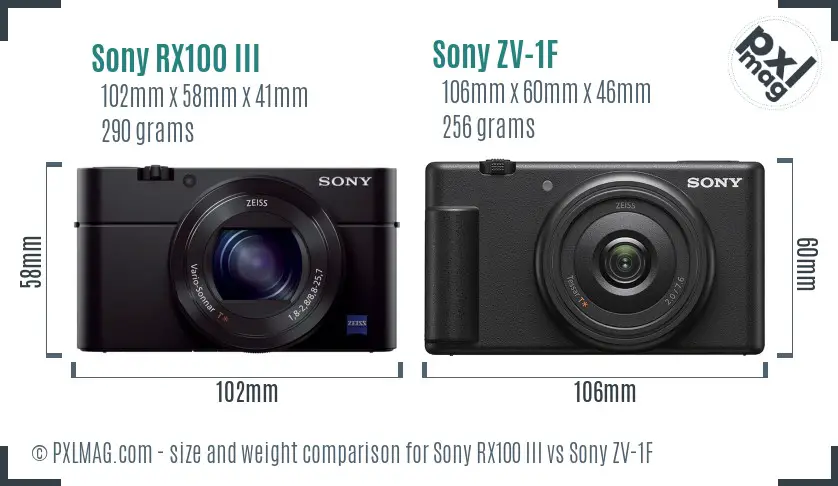 Sony RX100 III vs Sony ZV-1F size comparison Sony RX100 III vs Sony ZV-1F size comparison