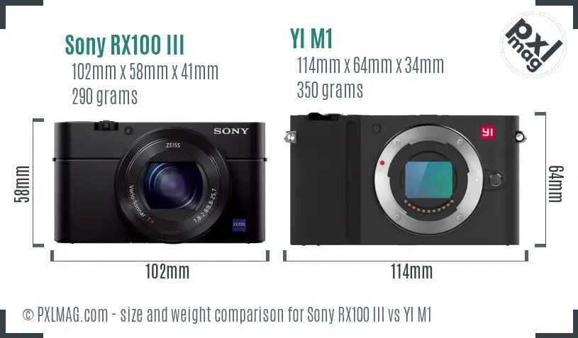 Sony RX100 III vs YI M1 size comparison