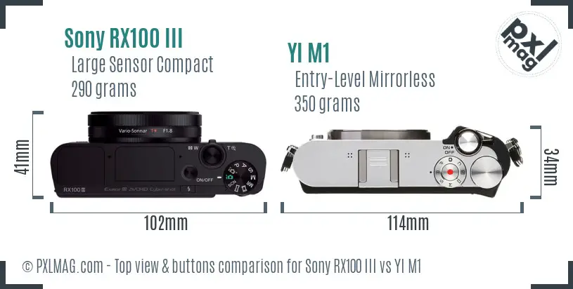 Sony RX100 III vs YI M1 top view buttons comparison