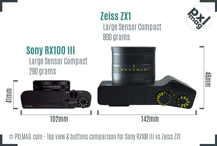 Sony RX100 III vs Zeiss ZX1 top view buttons comparison