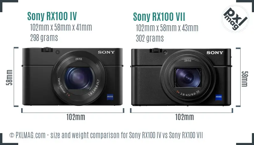 Sony RX100 IV vs Sony RX100 VII size comparison