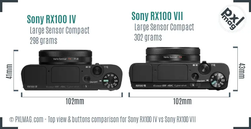 Sony RX100 IV vs Sony RX100 VII top view buttons comparison