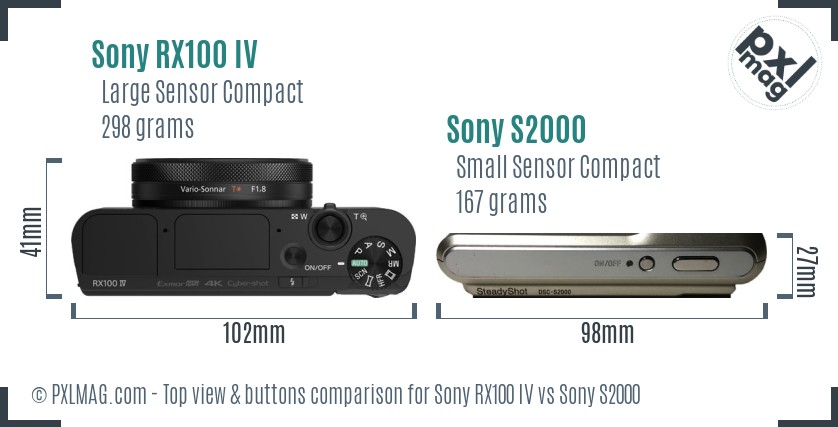 Sony RX100 IV vs Sony S2000 top view buttons comparison