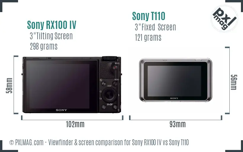 Sony RX100 IV vs Sony T110 Screen and Viewfinder comparison
