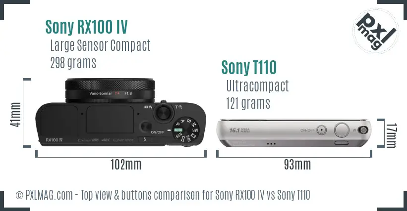 Sony RX100 IV vs Sony T110 top view buttons comparison